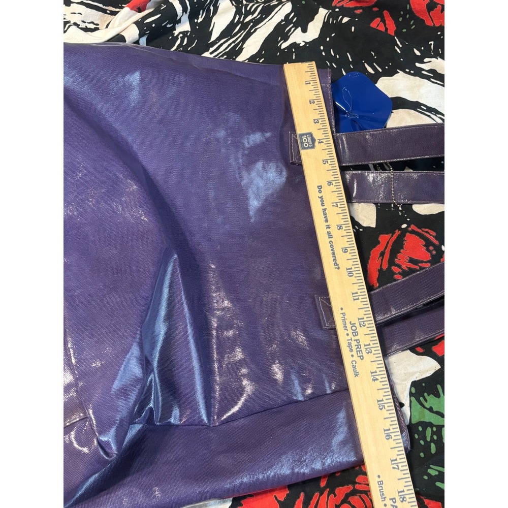 Lola Marc Jacobs Purple Metallic Coated Canvas Tote Bag Red Lining Flower Charm - Picture 8 of 8